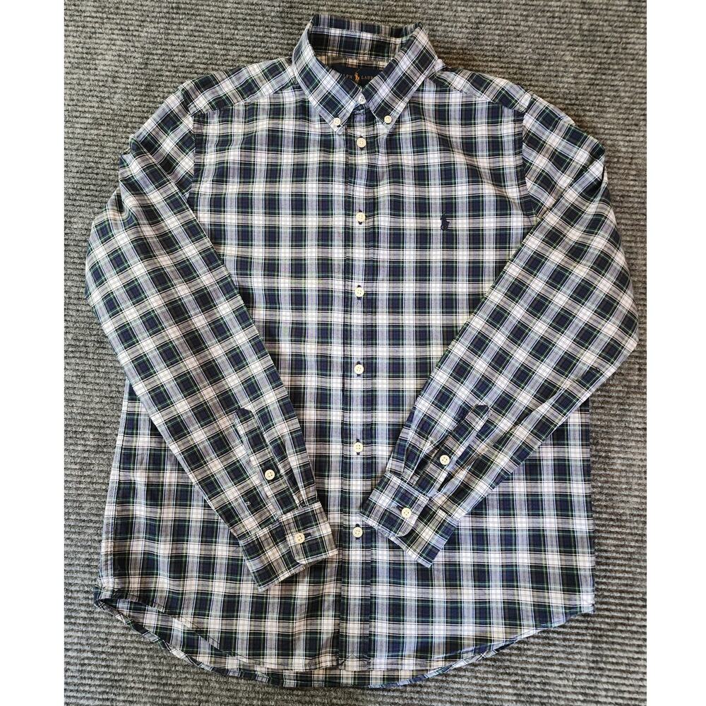 Ralph Lauren Classic Fit Youth XLarge Blue Plaid Button Down Long Sleeve Preppy - Picture 1 of 6